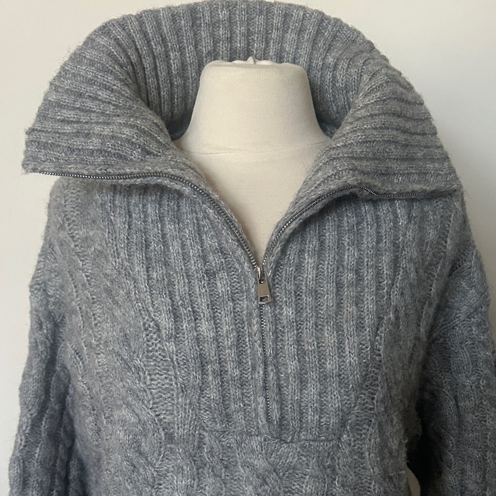 Gray Cable Knit Sweater, Quarter Zip Sweater